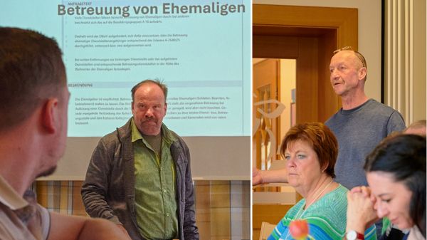 Berichteten über ihre Verbandsarbeit: Vorsitzender Oberstabsfeldwebel a.D. Gerd-Josef Bopp (linkes Bild) und KERH Vorsitzender Stabsfeldwebel a.D. Bernd Uiffinger. Collage/Fotos: IK