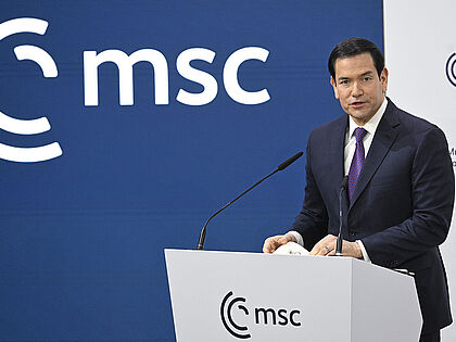 Auf der MSC betonte US-Außenminister Marco Rubio die Verbundenheit zu Europa, sparte aber auch nicht mit freundlich verpackter Kritik. Foto: picture alliance/REUTERS/Thilo Schmuelgen