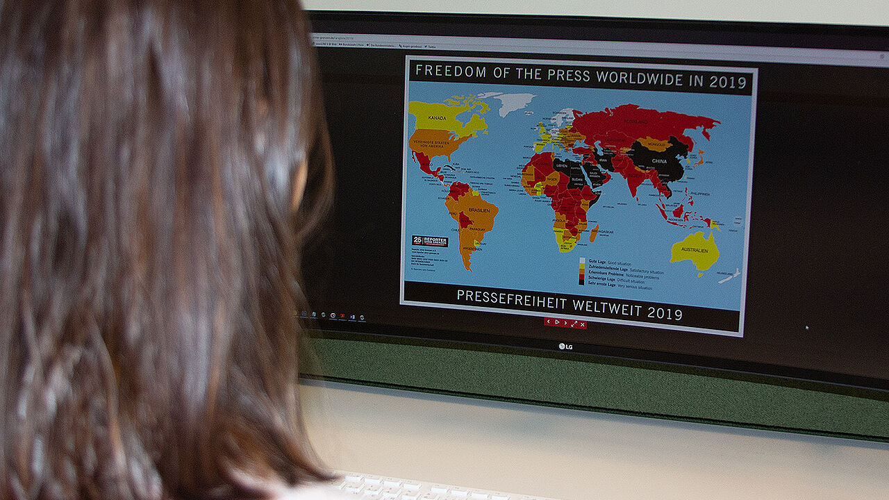 Auf der Karte von "Reporter ohne Grenzen" zur Pressefreiheit lässt sich erkennen, wie dramatisch die Situation in einigen Ländern ist. Foto: DBwV/Vieth