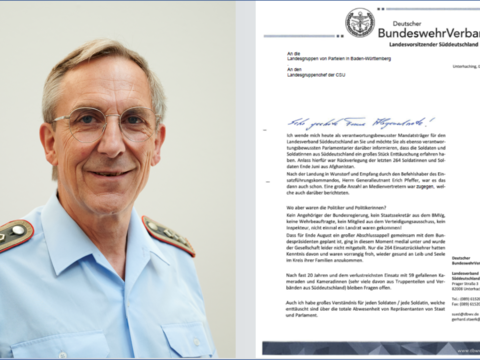 Landesvorsitzender a.D. Stabsfeldwebel Gerhard Stärk erinnert in seinem Brief Politiker und Abgeordneter an ihre Verantwortung gegenüber Soldaten. Foto/Montage: DBwV