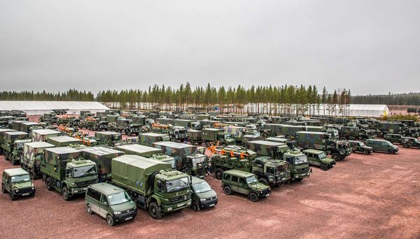 Ein kleiner Ausschnitt des VJTF-Fuhrparks während der Nato-Übung Trident Juncture 2019 in Norwegen. Insgesamt gehören mehr als 2.200 Fahrzeuge zur VJTF-Brigade.