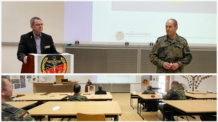 Bezirksvorsitzender Harald Lott (oben links) und Kommandeur Oberst Albrecht Katz-Kupke (oben rechts) sind bei der TruKa Pfullendorf regelmäßig zu Gast. Foto/Montage: sTruka Pfullendorf/Ingo Kaminsky