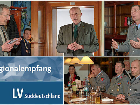 In ihren Grußworten beim Regionalempfang äußerten sich der Stellv. Kommandeur der D/F-Brigade, Oberst Philipp Leyde (o.v.r.), als auch der Vorsitzende der KERH im Breisgau, Generalmajor a.D. Walter Spindler, anerkennend zur Arbeit des BundeswehrVerbandes und speziell des Landesverbandes unter Vorsitz von Gerhard Stärk. Foto: Ingo Kaminsky