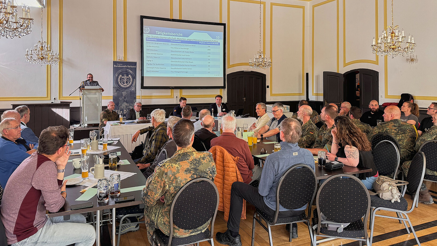 Stoka-Vorsitzender Stabsfeldwebel Mirko Lange stellt der Standortversammlung seinen Tätigkeitsbericht vor. Foto: Günter Schmitt