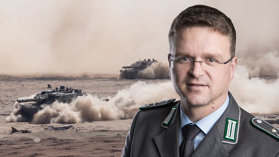 Im Interview mit "Die Welt"-Korrespondent Thorsten Jungholt warnt Oberstleutnant André Wüstner davor, an der Sicherheit zu sparen. Als wirtschaftlich stärkstes Land in Europa müsse Deutschland seine Bündniszusagen einhalten. Foto/Montage: DBwV