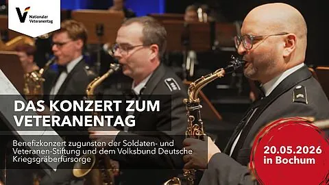 Das Konzert zum Veteranentag findet am 20. Mai 2026 im Anneliese Brost Musikforum Ruhr in Bochum statt. Alle Einnahmen kommen der Soldaten- und Veteranen-Stiftung sowie dem Volksbund Deutsche Kriegsgräberfürsorge zugute. Foto: Screenshot/DBwV
