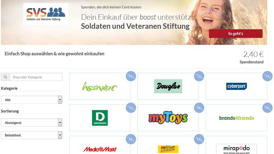 Über das Online-Portal Boost kann man in mehr 600 Shops einkaufen und dabei ganz bequem für die SVS spenden.