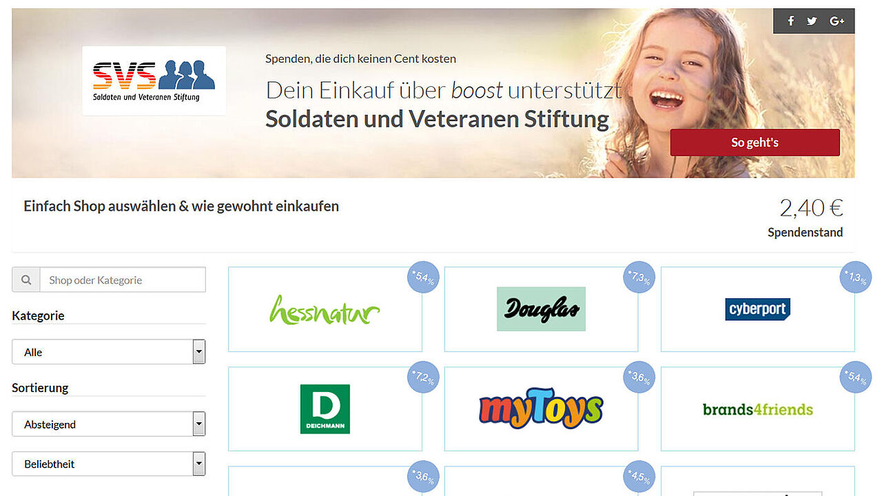 Über das Online-Portal Boost kann man in mehr 600 Shops einkaufen und dabei ganz bequem für die SVS spenden.