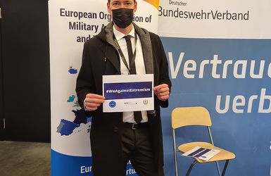 Bei der BSC läuft auch die von EUROMIL ins Leben gerufene Kampagne unter dem Hashtag #WeAgainstExtremism. Foto: DBwV