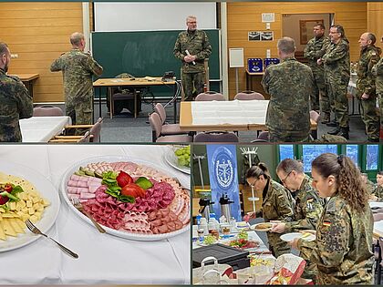 Gemeinsam ins neue Jahr: Mitglieder der sTruKa LKdo BW beim gemeinsamen Frühstück in der Theodor-Heuss-Kaserne – Austausch und Kameradschaft im Mittelpunkt. Fotocollage: TruKa LKdo BW/IK
