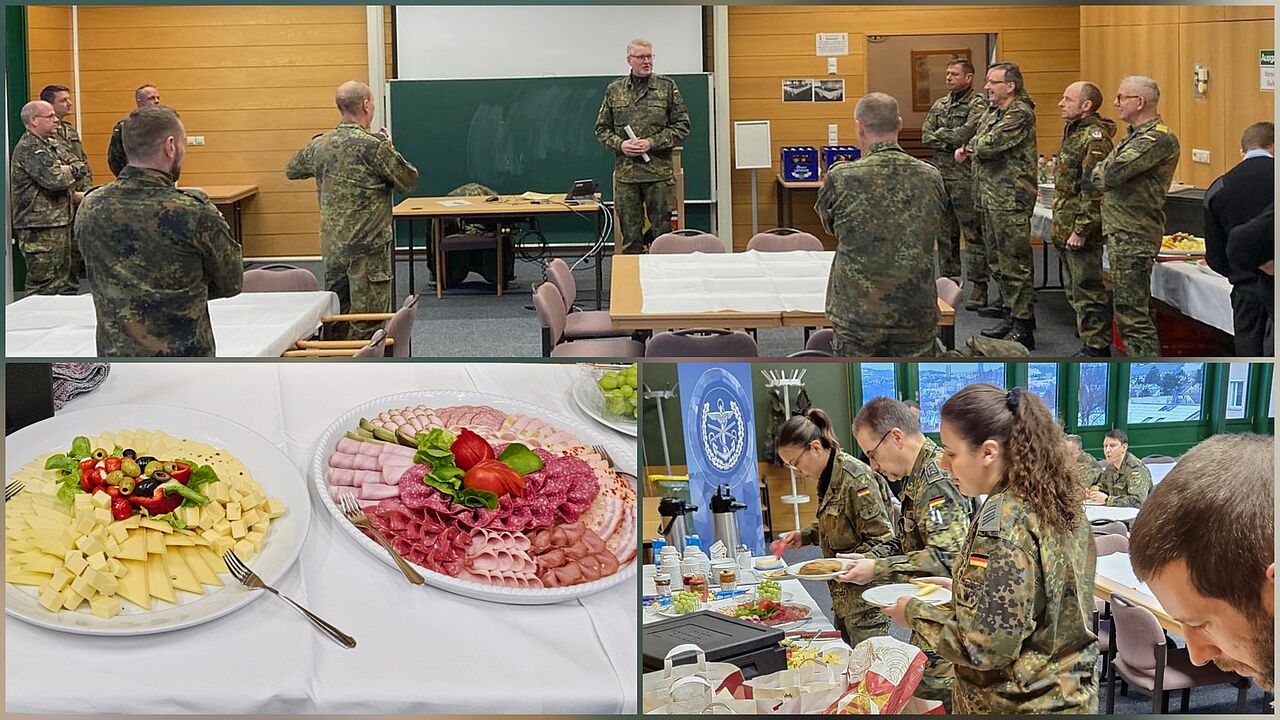 Gemeinsam ins neue Jahr: Mitglieder der sTruKa LKdo BW beim gemeinsamen Frühstück in der Theodor-Heuss-Kaserne – Austausch und Kameradschaft im Mittelpunkt. Fotocollage: TruKa LKdo BW/IK
