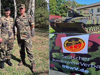 Bezirksvorsitzender Stabsfeldwebel Christian Schleicher (rechts) dankte Kommandeur Oberstleutnant Sascha Uyanik für die Einladung des DBwV und die gelungene Veranstaltung. Foto: Christian Schleicher