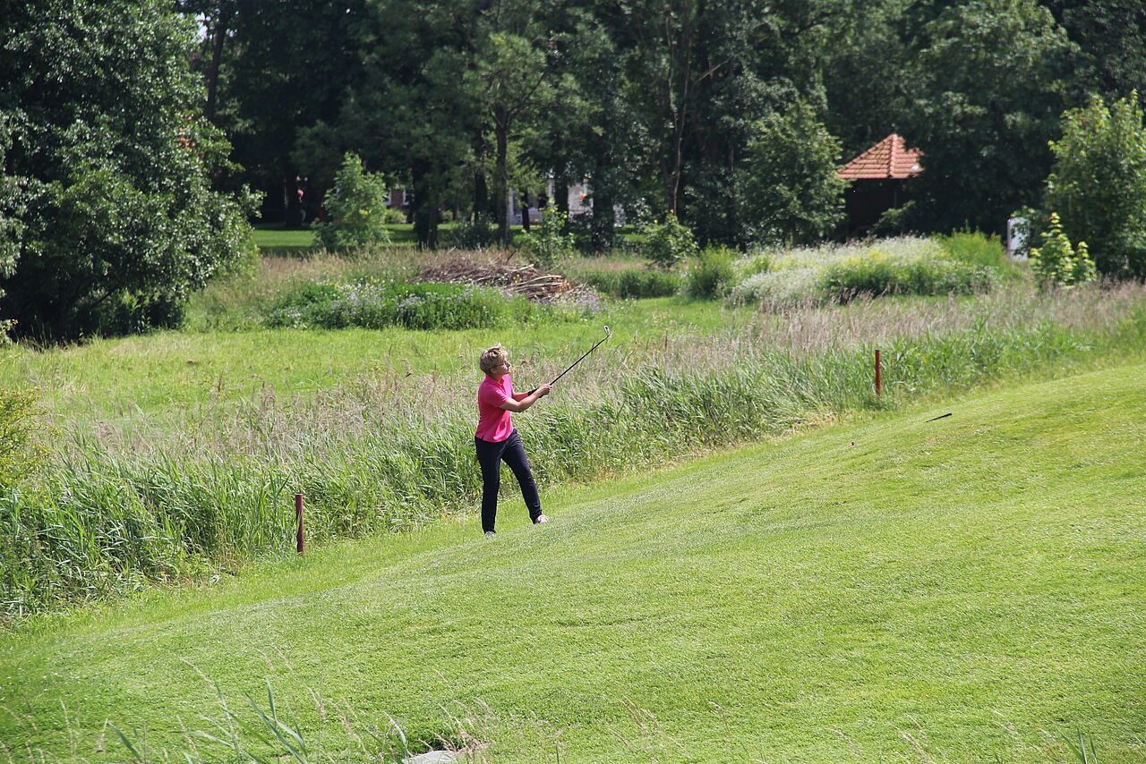 Abschlag auf dem Golfplatz in Mennhausen bei Wilhelmshaven. Foto: Michael Au