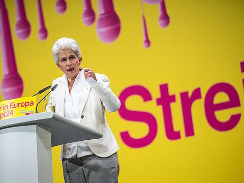 Marie-Agnes Strack-Zimmermann auf dem Europaparteitag der FDP. Foto: picture alliance/dpa/Michael Kappeler