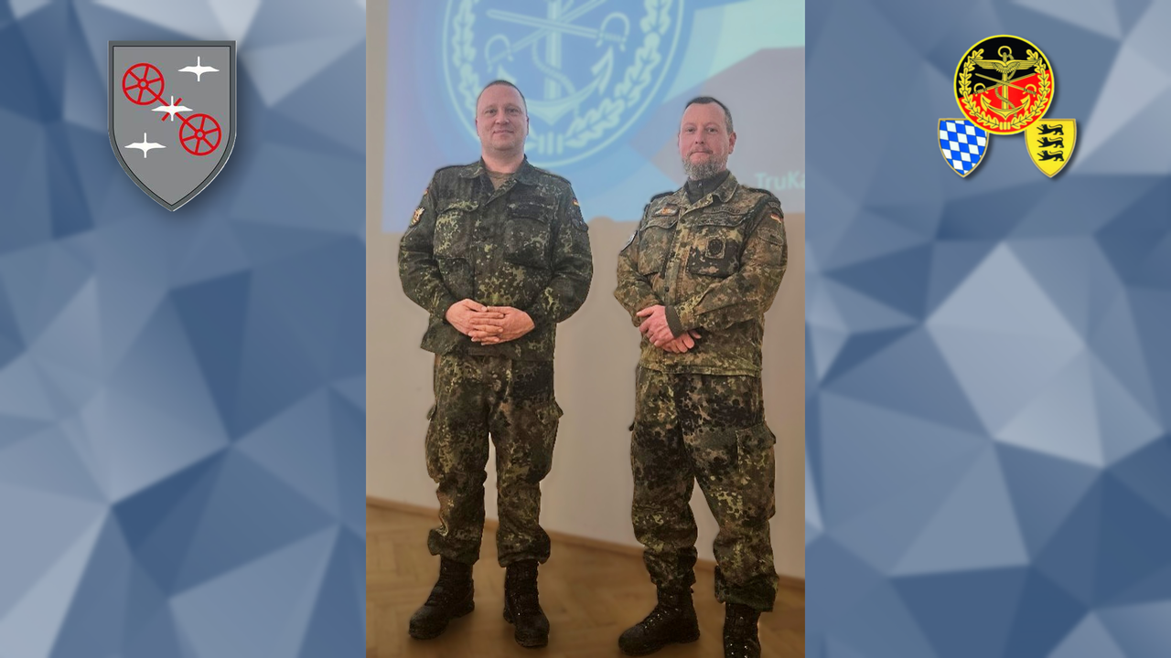 In der TruKa LfzTBer Niederstetten sowie TruKa UstBer StO Niederstetten genießen die bisherigen Vorsitzenden Obergefreiter Nico Löschner (l.) und Stabsunteroffizier Michael Nötzold weiterhin das Vertrauen der Mitglieder. Foto: Nico Löschner