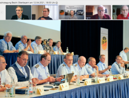 Bei der digitalen Bezirkstagung werden die Herausforderungen u.a. bei der Wahl der Tagungsgremien benannt, damit z.B. ein Präsidium wie hier 2019 die Landesversammlung leiten kann. Foto/Montage: DBwV/Ingo Kaminsky