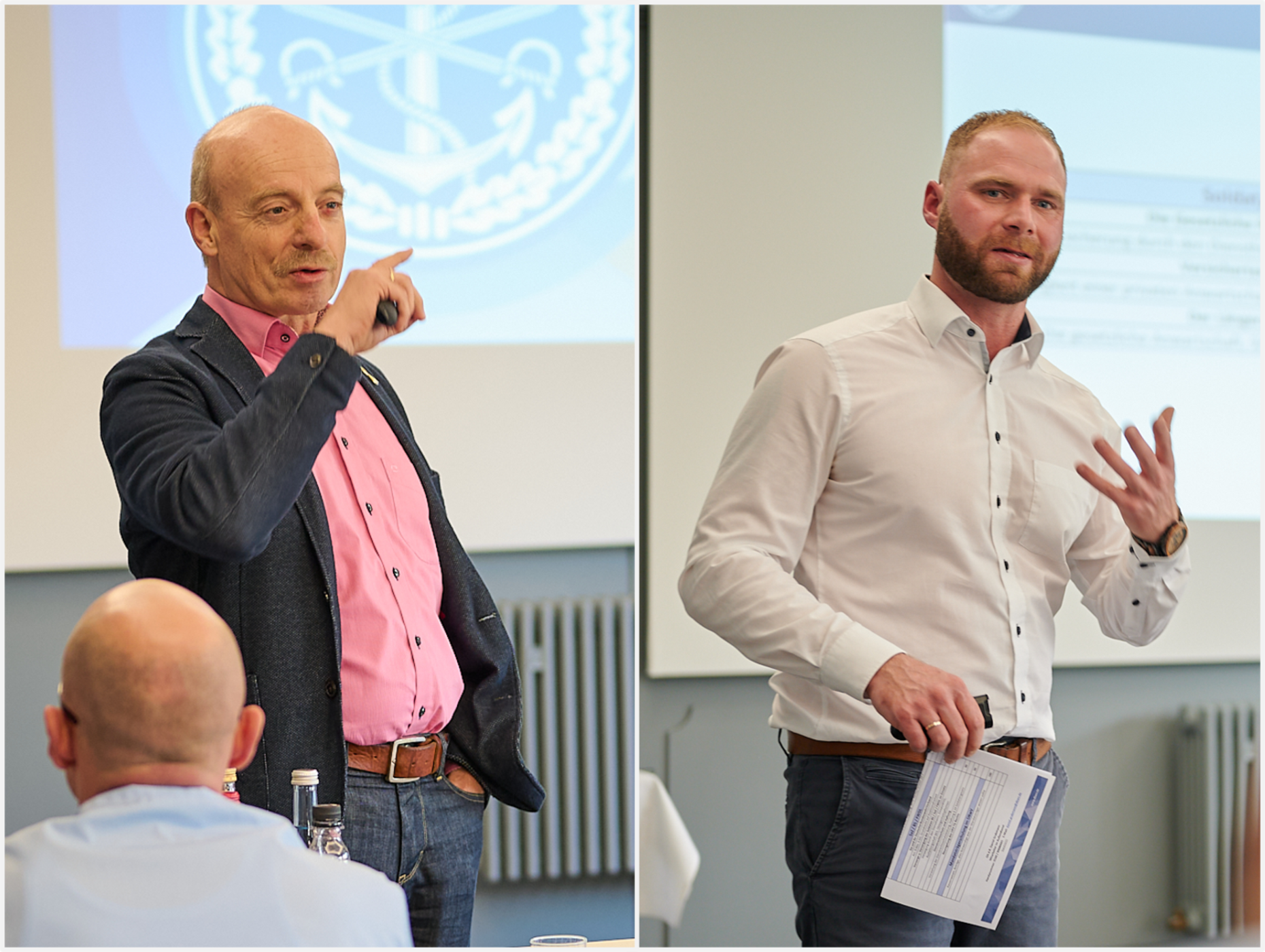 Jürgen Schreier (l.) und Daniel Grabmann überzeugten mit einem breiten Angebot des Landesverbandes zur Unterstützung für den Dienst der Spieße. Foto: DBwV/Ingo Kaminsky