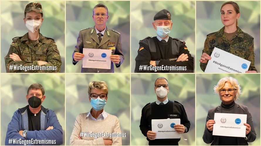 Viele beteiligen sich an der Neuauflage der Kampagne "#WirGegenExtremismus", auch Verteidigungsministerin Christine Lambrecht. Montage: DBwV 