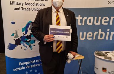 Bei der BSC läuft auch die von EUROMIL ins Leben gerufene Kampagne unter dem Hashtag #WeAgainstExtremism. Foto: DBwV