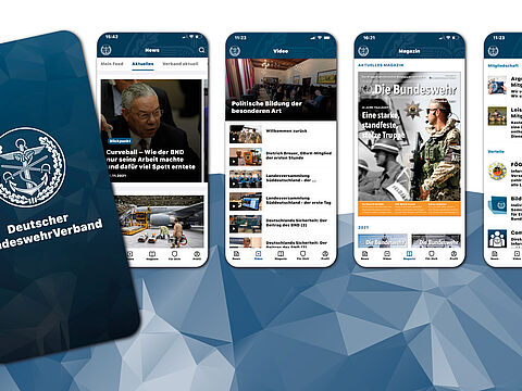 So sieht sie aus, die App des Deutschen BundeswehrVerbandes. Ab sofort können Mitglieder alle Vorteile und Angebote des Verbandes über die App nutzen, das Magazin "Die Bundeswehr" lesen, von unterwegs auf die Community zugreifen und Artikel und Nachrichten lesen. Und wer noch nicht Mitglied ist, kann es über die App direkt werden. Grafik: DBwV/Eutebach